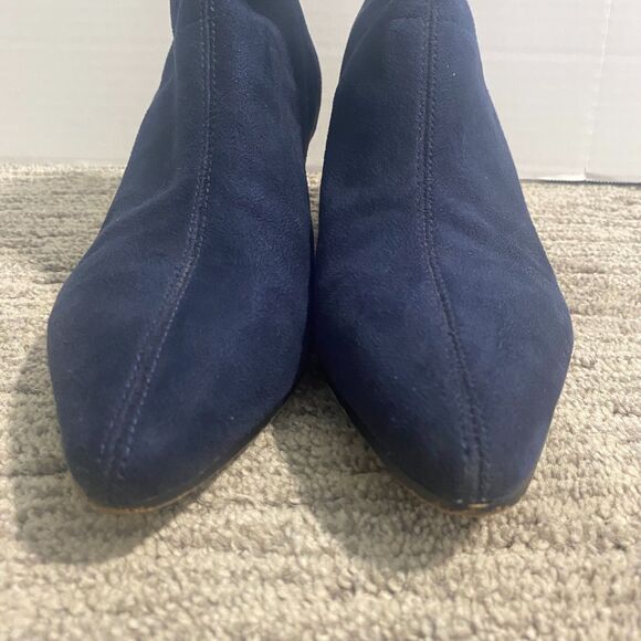 Boden | Navy Blue Suede Western Stretch Booties Heel Ankle - Picture 2 of 8